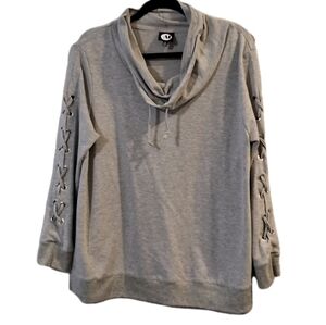A&I Sweater Womens XLarge Gray Lace Up Sleeve Drawstring Turtleneck Relax Rocker
